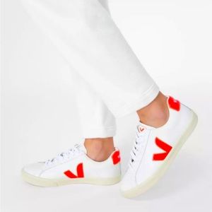 Veja Esplar Leather Sneakers- White/Orange- Women's size 38